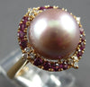 LARGE .59CT DIAMOND & AAA RHODOLITE & PINK SOUTH SEA PEARL 18K ROSE GOLD 3D RING