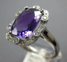 LARGE 4.39CT DIAMOND & AAA AMETHYST 14KT WHITE GOLD FILIGREE SQUARE FLORAL RING