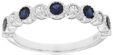 ESTATE .56CT DIAMOND & AAA SAPPHIRE 14KT WHITE GOLD ROUND BEZEL ANNIVERSARY RING