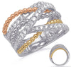 WIDE .74CT DIAMOND 14KT TRI COLOR GOLD 3D MULTI ROW CRISS CROSS BEADED FUN RING