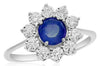 ESTATE 1.14CT DIAMOND & AAA SAPPHIRE 14KT WHITE GOLD 3D ROUND FLOWER LOVE RING