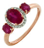 1.4CT DIAMOND & AAA RUBY 14KT ROSE GOLD 3D OVAL & ROUND 3 STONE FRIENDSHIP RING
