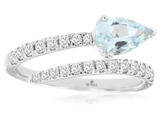 1.07CT DIAMOND & AAA AQUAMARINE 14KT WHITE GOLD 3D PEAR SHAPE & ROUND SNAKE RING