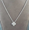 ESTATE 1.47CT DIAMOND 18KT WHITE GOLD 3D ROUND & BAGUETTE FLOWER LOVE NECKLACE