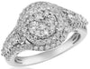 ESTATE 1.40CT DIAMOND 18KT WHITE GOLD 3D CLUSTER FLOWER DOUBLE HALO LOVE RING