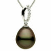 ESTATE .11CT DIAMOND & AAA TAHITIAN PEARL 14K WHITE GOLD ROUND TEAR DROP PENDANT