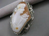 LARGE ANTIQUE VICTORIAN DIAMOND LADY FLOWERS CAMEO PENDANT 14K WHITE GOLD #21074