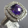 LARGE 2.80CT DIAMOND & AAA AMETHYST 14KT WHITE GOLD 3D CUSHION & ROUND HALO RING