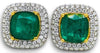 EXTRA LARGE 8.97CT DIAMOND & AAA EMERALD 18K 2 TONE GOLD 3D DOUBLE HALO EARRINGS