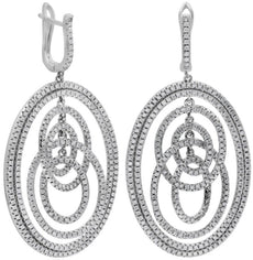 LARGE 2.45CT DIAMOND 14KT WHITE GOLD 3D MULTI OVAL CRISS CROSS HANGING EARRINGS