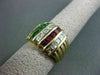 ESTATE 3.55CT DIAMOND & AAA RUBY & EMERALD 18K YELLOW GOLD MULTI ROW RING #22492