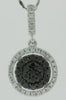 .38CT WHITE & BLACK DIAMOND 14KT WHITE GOLD ROUND CLUSTER HALO FLOATING PENDANT