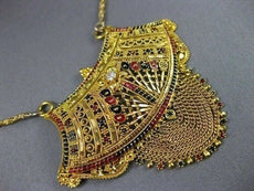 ANTIQUE OLD MINE DIAMOND 22KT YELLOW GOLD ENAMEL FILIGREE HANGING NECKLACE #2122