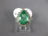 ESTATE LARGE 2.69CT DIAMOND AAA EMERALD PLATINUM HALO PEAR SHAPE ENGAGEMENT RING
