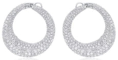 LARGE 7.90CT DIAMOND 14KT WHITE GOLD 3D MULTI ROW SIDEWAYS HOOP HANGING EARRINGS