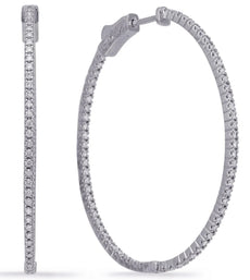 ESTATE LARGE 1.19CT DIAMOND 14KT WHITE GOLD 3D INSIDE OUT HOOP HANGING EARRINGS