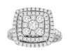 LARGE 1.5CT DIAMOND 14K WHITE GOLD SQUARE DOUBLE HALO SEMI ETERNITY PROMISE RING