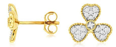 ESTATE .18CT DIAMOND 14KT 2 TONE GOLD MULTI HEART FLOWER CLOVER STUD EARRINGS