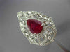 ESTATE EXTRA LARGE 3.05CT DIAMOND & AAA PEAR SHAPE RUBY 14KT WHITE GOLD 3D RING