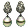 LARGE 2.65CT MOCHA DIAMOND & AAA TAHITIAN PEARL 18KT BLACK GOLD CLUSTER EARRINGS