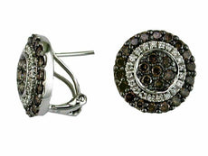 1.97CT WHITE & CHOCOLATE FANCY DIAMOND 14K WHITE GOLD 3D FLOWER CLIP ON EARRINGS