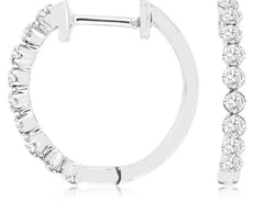 .52CT DIAMOND 14KT WHITE GOLD 3D CLASSIC ROUND HUGGIE HOOP HANGING EARRINGS