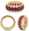 WIDE 9.08CT DIAMOND & AAA RUBY 18KT YELLOW GOLD OVAL & ROUND 3 ROW ETERNITY RING