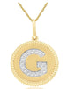 .09CT DIAMOND 14K 2 TONE GOLD G INITIAL ROUND MATTE & SHINY FUN FLOATING PENDANT