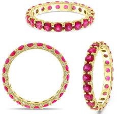 ESTATAE 2.37CT DIAMOND & AAA RUBY 14K YELLOW GOLD 3D FILIGREE ETERNITY LOVE RING
