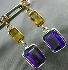 2.88CT DIAMOND & AAA CITRINE & AMETHYST 14KT TRI COLOR GOLD 3D HANGING EARRINGS