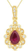 .87CT DIAMOND & AAA RUBY 14KT YELLOW GOLD 3D PEAR SHAPE FLORAL FLOATING PENDANT