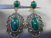 ANTIQUE LARGE 3.19CT DIAMOND & MULTI GEM 14K YELLOW BLACK GOLD FILIGREE EARRINGS