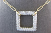 LARGE & LONG 3.30CT DIAMOND 14KT YELLOW GOLD 3D PAVE OPEN SQUARE LOVE NECKLACE