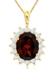 3.40CT DIAMOND & AAA GARNET 14KT YELLOW GOLD OVAL FLOWER PRINCESS DIANA PENDANT