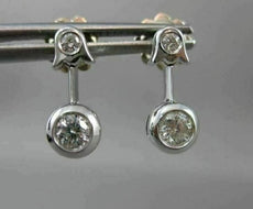 ANTIQUE .42CT DIAMOND SOLITAIRE FLOWER 18KT WHITE GOLD HANGING EARRINGS #16015