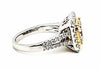 LARGE 3.68CT WHITE & FANCY YELLOW DIAMOND 18KT 2 TONE GOLD CUSHION & ROUND RING