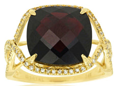 6.85CT DIAMOND & AAA GARNET 14KT YELLOW GOLD CUSHION & ROUND INFINITY LOVE RING