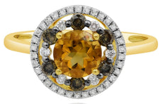 1.27CT WHITE & CHOCOLATE FANCY DIAMOND & AAA CITRINE 14KT YELLOW GOLD ROUND RING