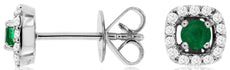 .43CT DIAMOND & AAA EMERALD 14KT WHITE GOLD 3D ROUND HALO SQUARE STUD EARRINGS