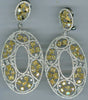 LARGE 7.91CT WHITE & FANCY YELLOW DIAMOND 18KT 2 TONE GOLD CLUSTER OVAL EARRINGS