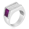 LARGE 2.41CT DIAMOND & AAA PINK RUBY 18K WHITE GOLD 3D PRINCESS CUT & ROUND RING