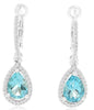 2.82CT DIAMOND & AAA BLUE TOPAZ 14KT WHITE GOLD PEAR SHAPE & ROUND HALO EARRINGS