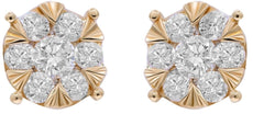 ESTATE .82CT DIAMOND 14KT YELLOW GOLD 3D ROUND FLOWER INVISIBLE STUD EARRINGS
