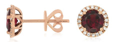 2.16CT DIAMOND & AAA RHODOLITE 14KT ROSE GOLD 3D ROUND HALO FLOWER STUD EARRINGS