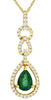 .84CT DIAMOND & AAA EMERALD 14K YELLOW GOLD ROUND & PEAR SHAPE LOVE KNOT PENDANT