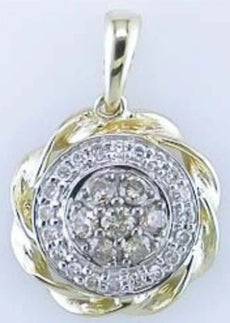 .31CT WHITE & CHOCOLATE FANCY DIAMOND 14K 2 TONE GOLD 3D FLOWER FLOATING PENDANT