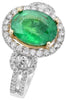 LARGE 3.93CT DIAMOND & AAA EMERALD 14KT 2 TONE GOLD ROUND & OVAL ENGAGEMENT RING