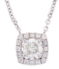 ESTATE .86CT DIAMOND 14KT WHITE GOLD ROUND SOLITAIRE SQUARE HALO LOVE NECKLACE
