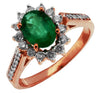 Estate 1.55Ct Diamond & AAA Emerald 14Kt Rose Gold Oval & Round Friendship Flower Ring