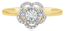 ESTATE .10CT DIAMOND 14KT 2 TONE GOLD 3D ROUND SUNBURST FLOWER FUN RING